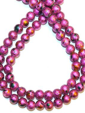 DIY Pink Metallic Multi-Color Graffiti Drawbench 8mm Round Glass Beads 31" G4264